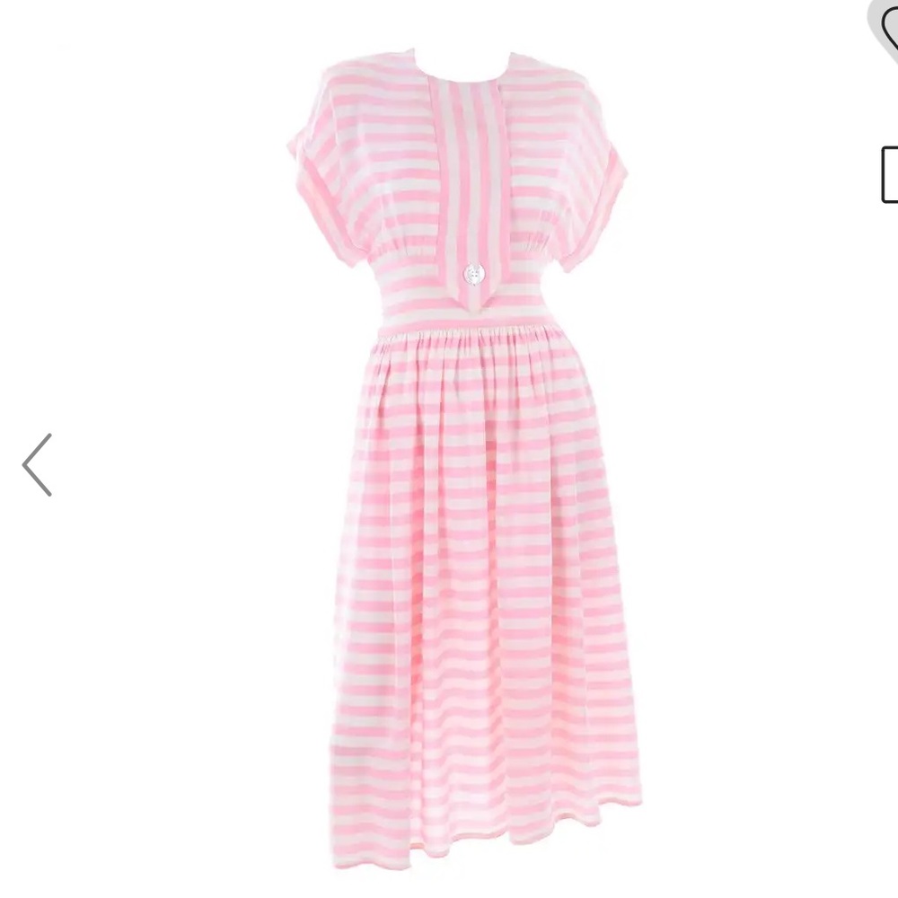 1980s Vintage Albert Nipon Pink & White Striped Silk Dress